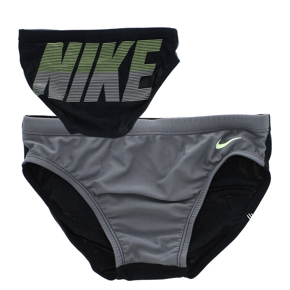 Nike Men’s Gray Swim Briefs with Lime Accent